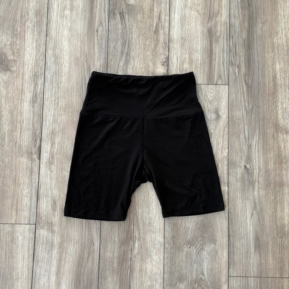Suzette Collection Womens Black High Waisted Biker Shorts One Size O/S Stretch